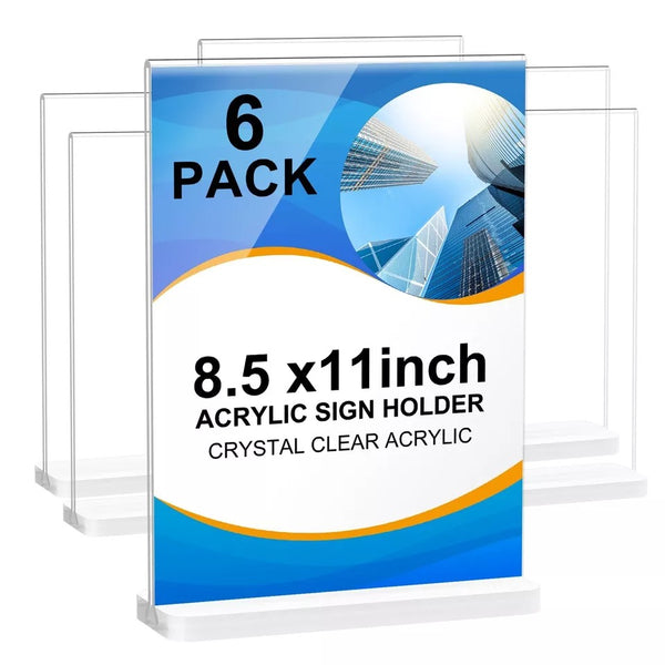 Vlaseo Acrylic Sign Holder 8.5 x 11 Inch, T Shape, 6 Pack, - Scratch & Dent