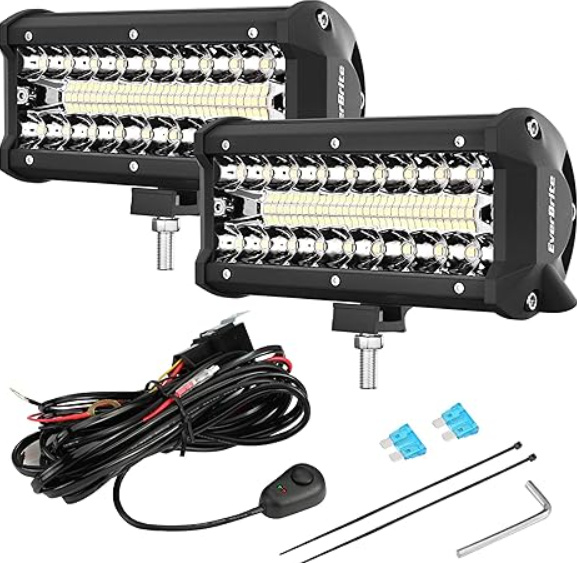 EverBrite 2PCS 7" 150W Light Bar Spot Flood Off Road Fog Driving Light - Black - Like New