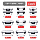 EATEX 24PC GLASS FOOD STORAGE CONTAINERS, 12 LIDS EACH, JET BLACK - Like New