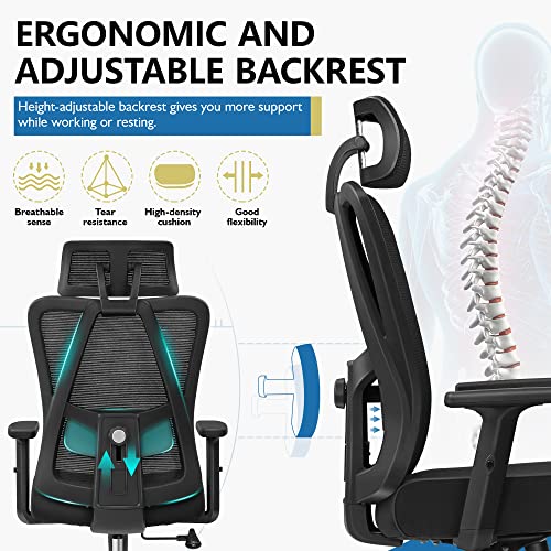 PRIMY ERGONOMIC OFFICE CHAIR HIGH BACK DESK CHAIR WITH HEADREST PR-18-H - BLACK - Like New