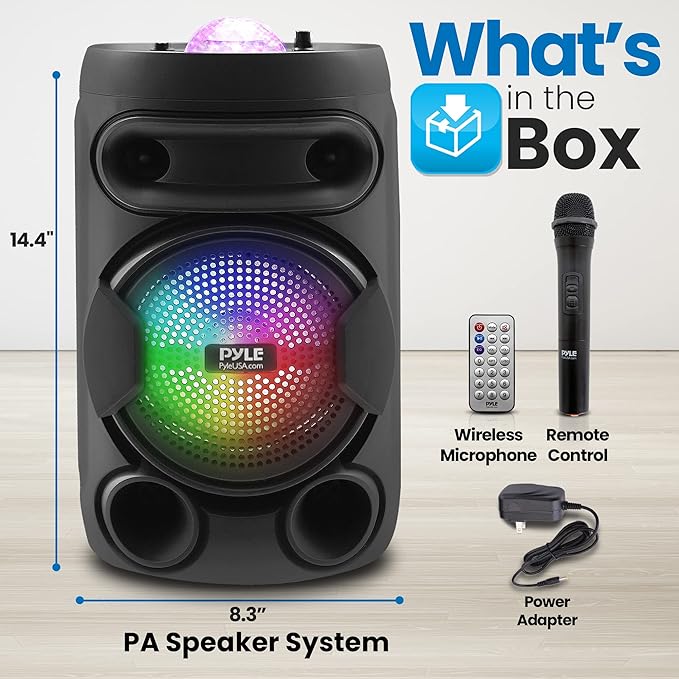 PYLE portable bluetooth speaker 200W 8" rechargeable karaoke PPHP81LTB - Black Like New