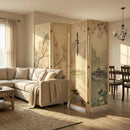 MYGIFT 6-PANEL LARGE BAMBOO ROOM DIVIDER ASIAN BIRDS - DARK BROWN - Like New