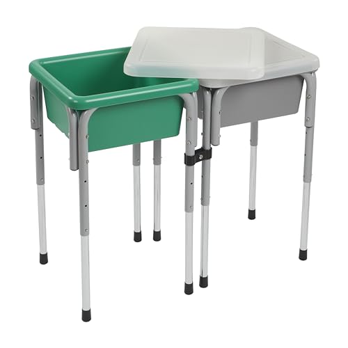 ECR4KIDS 2-STATION SAND AND WATER ADJUSTABLE PLAY TABLE ELR-12401 - GRAY/EMERALD - Like New