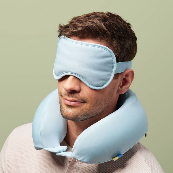 OPEN STORY NECK PILLOW AND EYE MASK 2PC SET - MUDDY AQUA - Brand New