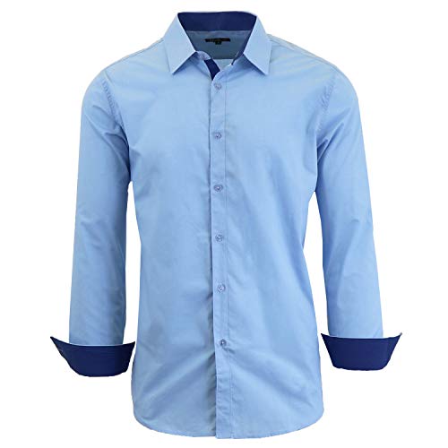 GALAXY BY HARVIC MEN'S LONG SLEEVE SLIM-FIT SOLID DRESS SHIRTS 2XL - LIGHT BLUE - Brand New