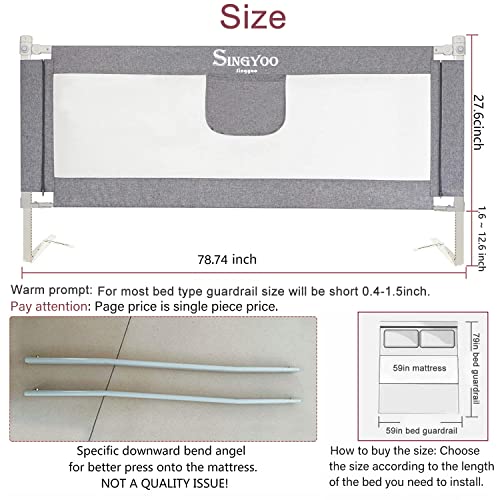 SINGYOO Extra Long Bed Rail Replacement for Children Twin Queen & King Size - Like New