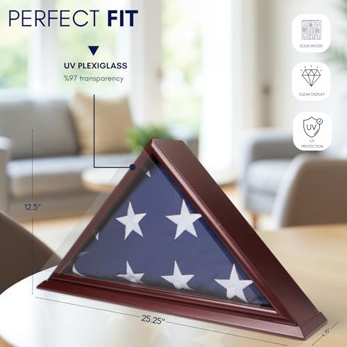 DECOMIL 5x9 Flag Display Case, Folded Flag Shadow Box, 5X9FLGCHRY - Cherry - Like New