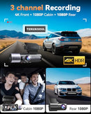 TERUNSOUL 4K DASH CAM FRONT AND REAR, FULL HD 3 CHANNEL DASHCAM FW983A - BLACK - Like New