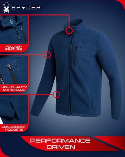 SPYDER MEN'S STRIPE FLEECE FULL ZIP - SIZE: MEN L - NAVY - Brand New