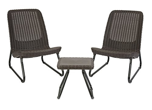 KETER RIO 3 PIECE RESIN WICKER PATIO FURNITURE SET WITH SIDE TABLE - BROWN - Like New