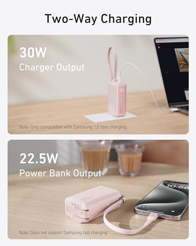 ANKER POWER BANK USB C CHARGER BLOCK 3-IN-1 5,000MAH CABLE, PLUG A1636 - WHITE - Like New