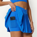 AMAZON ESSENTIALS WOMEN PERFORMANCE STRETCH PLEATED SKORT POCKETS BLUE M - Brand New