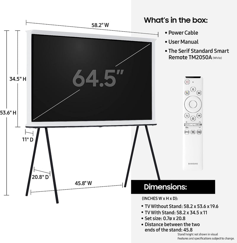 SAMSUNG 65-Inch Class QLED 4K The Serif- Smart TV Alexa QN65LS01TAFXZA WHITE Like New