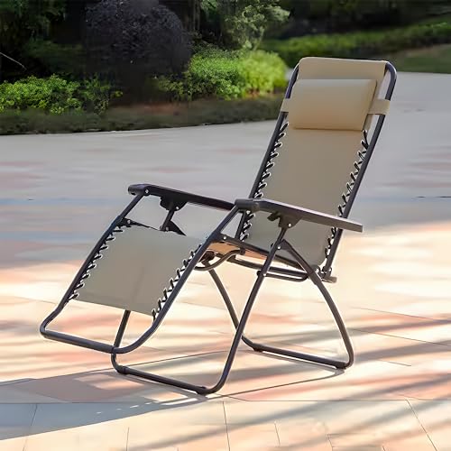CARAVAN SPORTS ZERO GRAVITY OUTDOOR FOLDING PATIO LOUNGE CHAIR - BEIGE - Like New