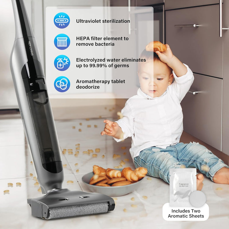 TIDY LIVING LOW NOISE WET DRY VACUUM CLEANER VACUUM AND MOP COMBO - BLACK - Like New