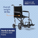Medline Steel Transport Chair, Removable Swing-Away Footrests, B09YMQQ1PF - Brand New
