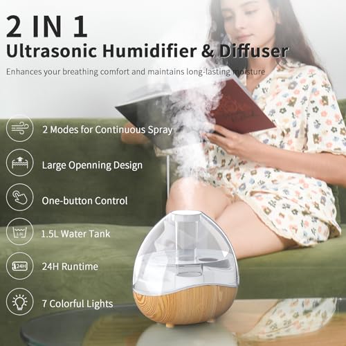 SIMERSURE ULTRASONIC COOL MIST HUMIDIFIER QUIET AIR HUMIDIFIERS - WOODGRAIN Like New