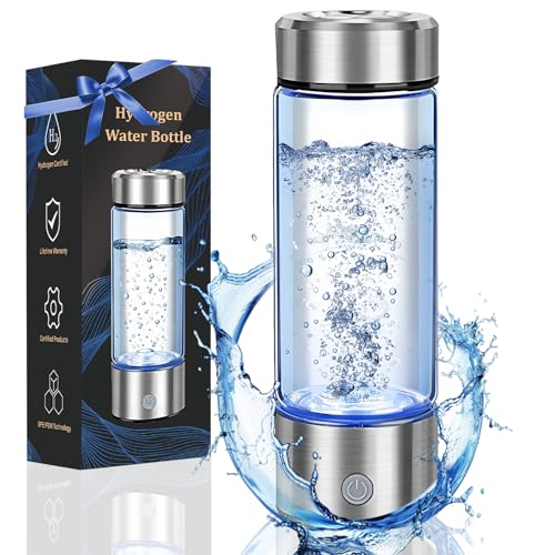 HYDROGEN WATER BOTTLE, PORTABLE HYDROGEN WATER GLASS BOTTLE, 420ML - CLEAR/SS - Like New