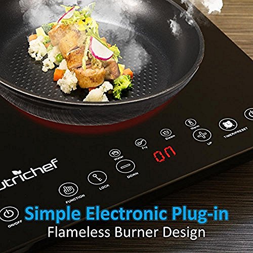 NUTRICHEF DOUBLE INDUCTION COOKTOP 120V DIGITAL CERAMIC, DUAL BURNER, PKSTIND48 - Like New