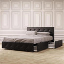 DHP DAKOTA QUEEN UPHOLSTERED BED WITH STORAGE DRAWERS IN BLACK FAUX LEATHER - Like New