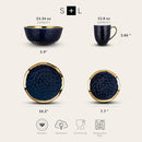 Stone Lain Porcelain 16 Piece Dinnerware Set, Service for 4, Blue and Golden Rim - Like New