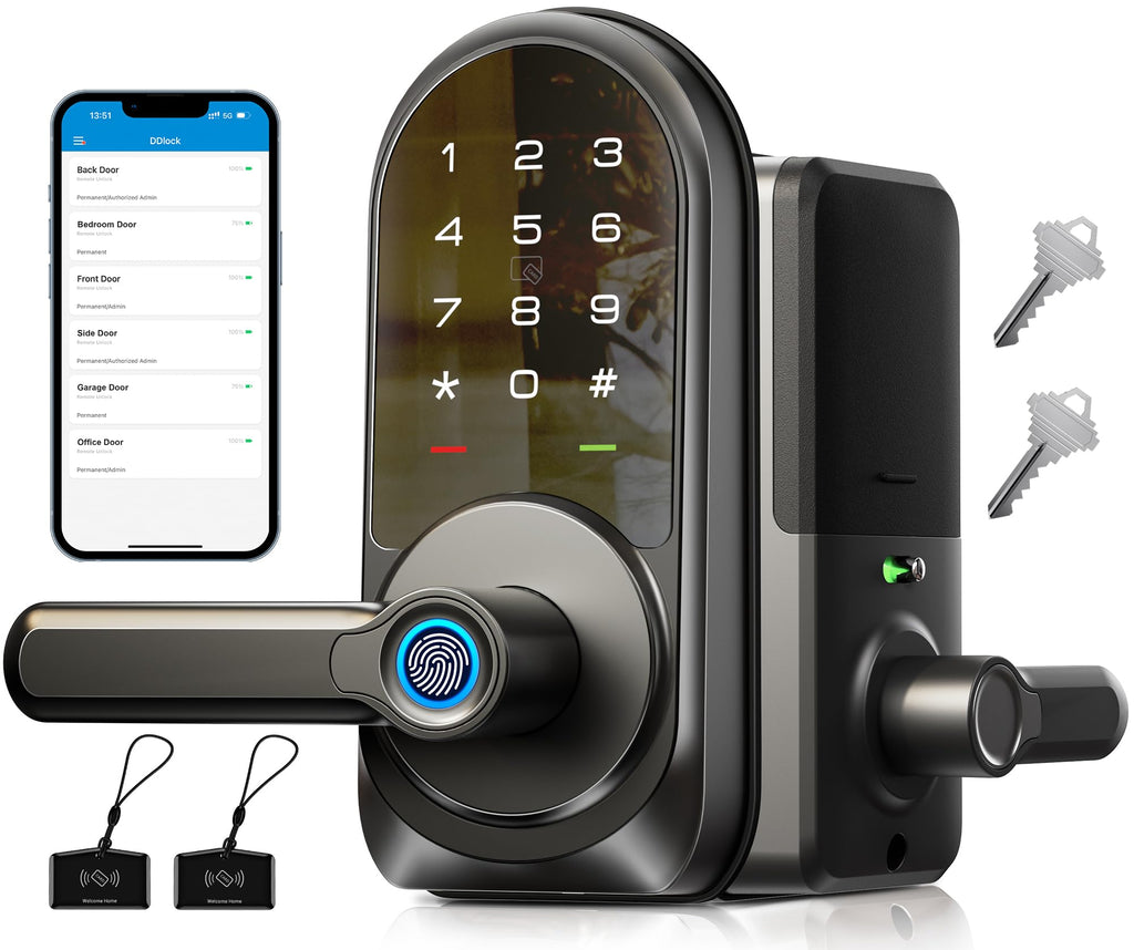 Veise RZ09 Smart Lock, 7-in-1 with Handle Set, APP Control Fingerprint ...