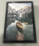 FRAMED PHOTOGRAPH, BOAT ON A LAKE WITH MOUNTAINS IN THE BACKGROUND - MULTICOLOR - Brand New