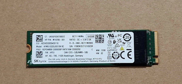 SK HYNIX 512GB M.2 BC711 NVME 80MM SSD - GREEN - Like New