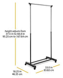 WHITMOR ADJUSTABLE ROLLING CLOTHES RACK LOCKABLE WHEELS WARDROBE - BLACK/SILVER - Like New