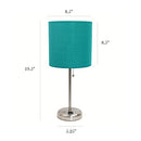 Simple Designs LT2024-TEL Brushed Steel Stick Table Lamp Charging Outlet Teal - Brand New