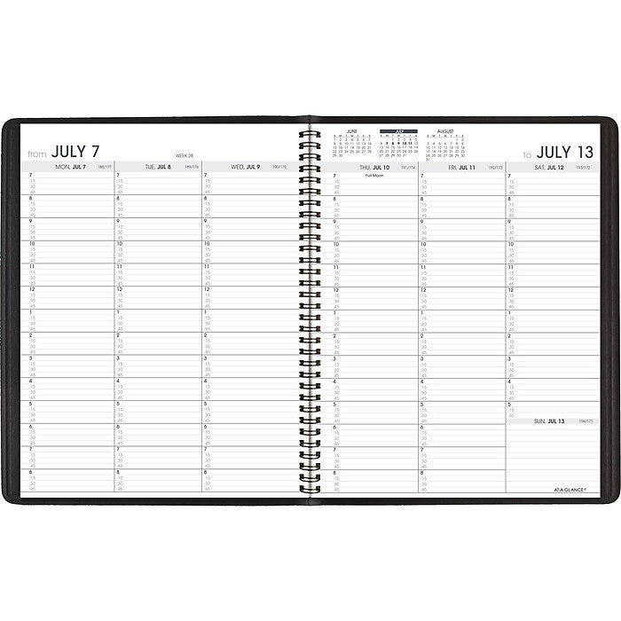 AT-A-GLANCE 7" X 8.75" ACADEMIC YEAR WEEKLY APPOINTMENT FAUX LEATHER - BLACK - Like New
