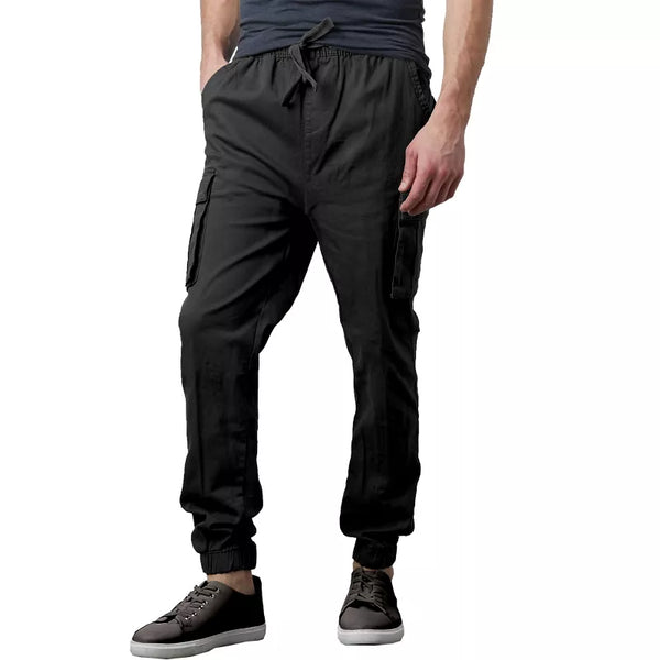 JUMP START MENS REGULAR FIT DRAWSTRING CARGO PANTS - SIZE: MEN M - BLACK - Like New