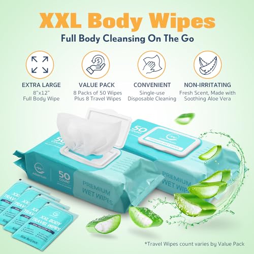 ALLSETT HEALTH WIPES FOR ADULTS BATHING NO RINSE (400 COUNT) - Brand New