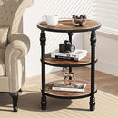 Garvee Home Round Side Table with 3 Shelves for Living Room, Rustic Brown - Like New