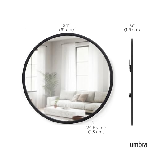 UMBRA HUB ROUND WALL MIRROR RUBBER FRAME MODERN 24" 1008243-040 - BLACK - Like New