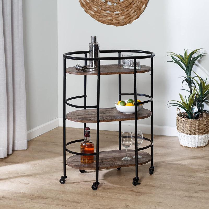 HONEY CAN DO 3-Tier Rolling Bar Cart CRT-09862 Walnut, 75 lbs - Like New