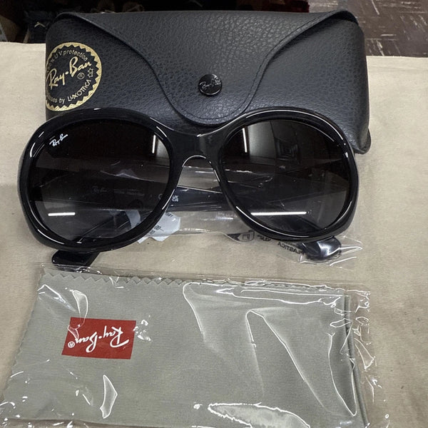 RAY BAN RB4191 SUNGLASSES ROUND POLISHED BLACK GRADIENT GRAY FRAME - BLACK/GRAY - Like New