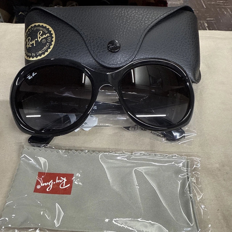 RAY BAN RB4191 SUNGLASSES ROUND POLISHED BLACK GRADIENT GRAY FRAME - BLACK/GRAY - Like New