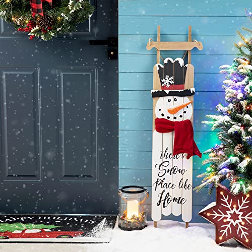 Glitzhome Wooden Welcome Sign for Porch Farmhouse Christmas Wall Hanging Snowman - Like New
