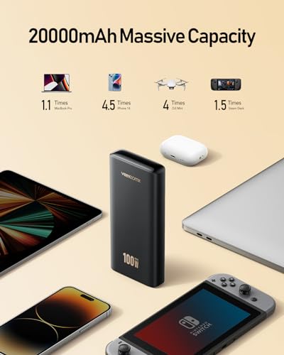 VEEKTOMX 100W LAPTOP POWER BANK 20000MAH FAST CHARGING PORTABLE VT202 DARK GRAY - Like New