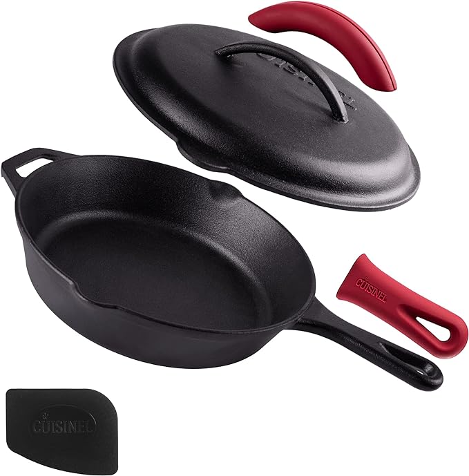 Cuisinel Cast Iron Skillet Lid 10" Pre-Seasoned Covered Frying Pan Set - BLACK - Like New