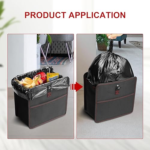 YSSOA FOLDABLE CAR TRASH CAN WITH STORAGE POCKETS CAR GARBAGE CAN BLACK - Like New