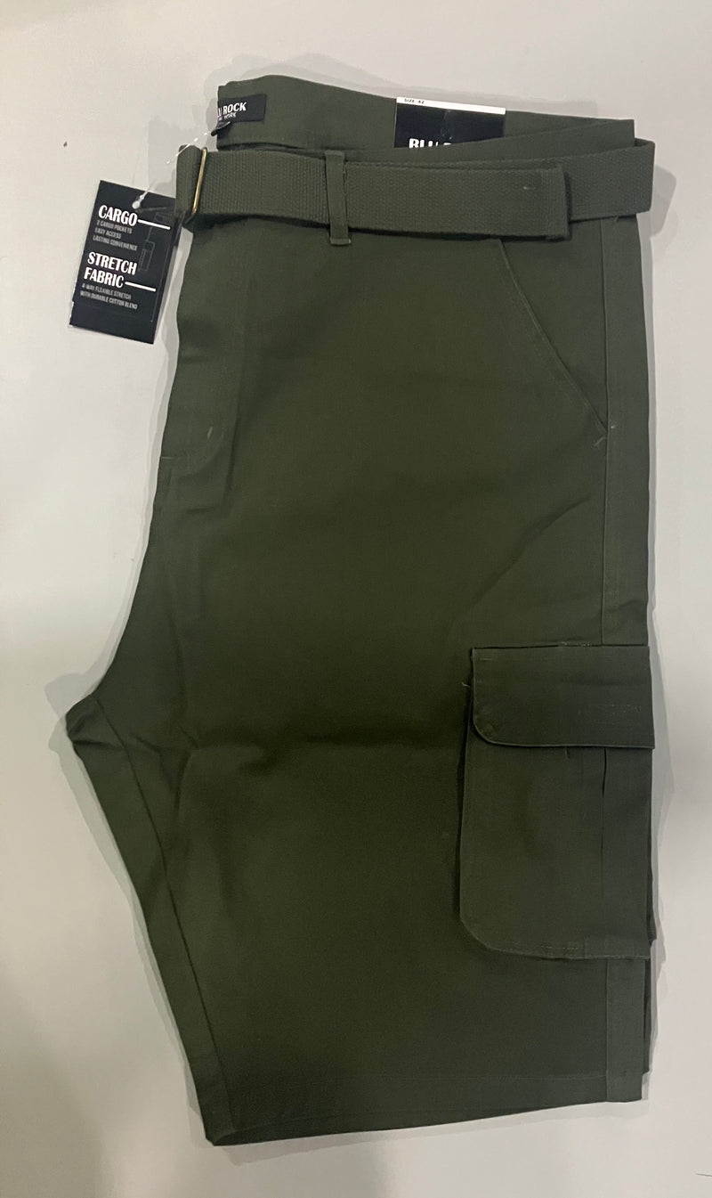 BLU ROCK MENS BELTED CARGO SHORTS - SIZE: MEN 42 - OLIVE - Like New