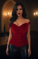 Top Drawer Dark Red Velvet Steel Boned Corset w/Straps (Large) - B0D9J121TV -NEW - Brand New