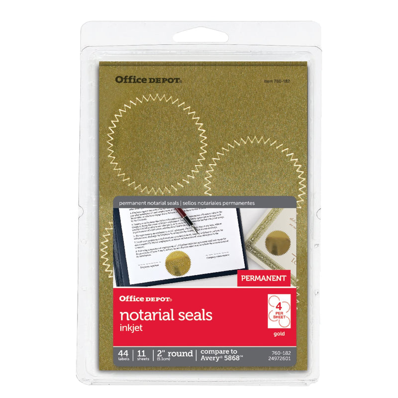 Office Depot Permanent Self-Adhesive Notarial Seals 2in. Pack 44 - GOLD - Brand New