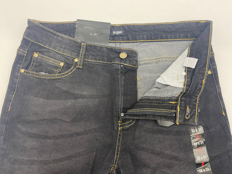 BLU ROCK MEN'S COMFORT STRETCH SLIM FIT FLEX JEANS - SIZE: 38X31 - JET BLACK - Brand New