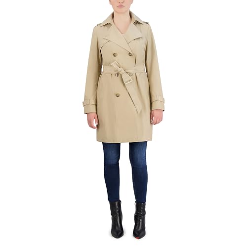 357MC876 COLE HAAN WOMENS DOUBLE BREASTED TRENCH COAT, SIZE M - KHAKI - Brand New