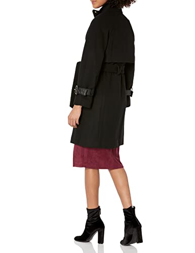 352MB424 COLE HAAN WOMEN BELTED RAGLAN MELTON WOOL COAT SIZE 6 BLACK - Brand New