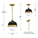 MOTINI Globe Pendant Light Matte Black Gold Brushed Brass White Opal Glass - Brand New