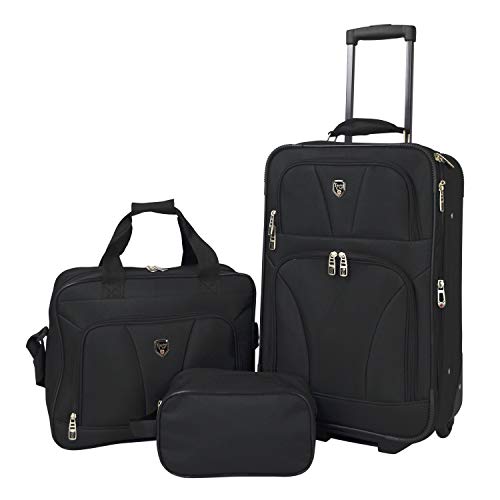 TRAVELERS CLUB BOWMAN EXPANDABLE LUGGAGE 3-PIECE SET (DOPP/TOTE/20) BLACK - Brand New